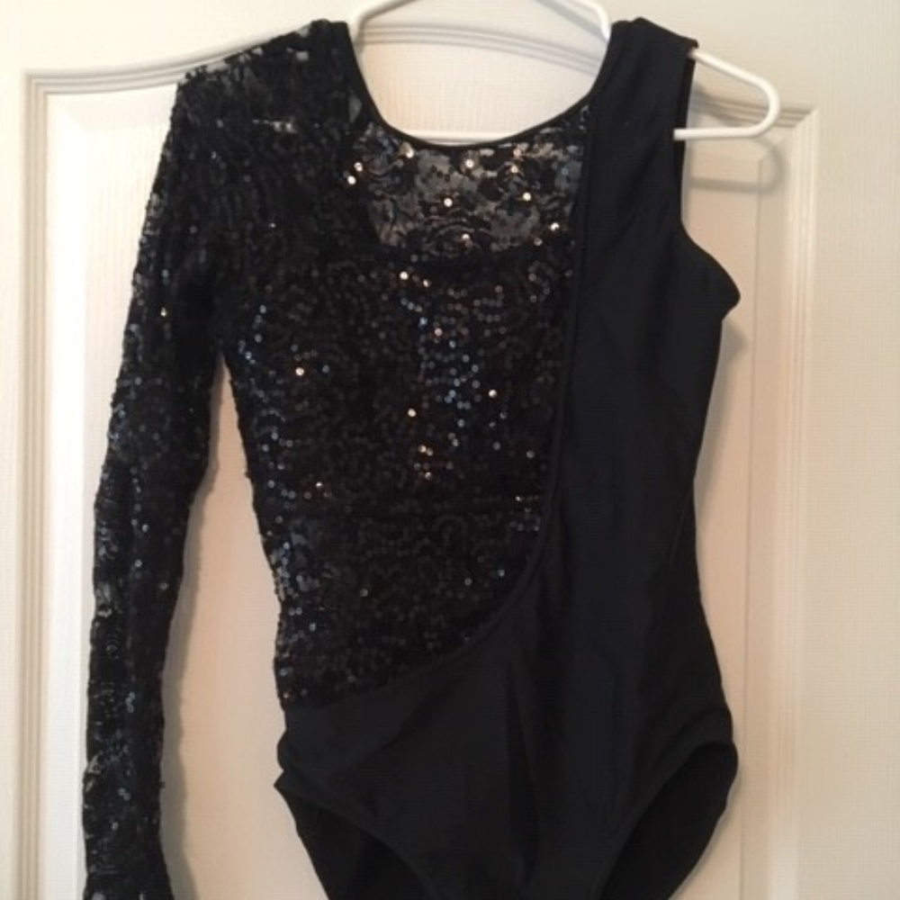 Black Sequined Asymmetrical Leotard - M
